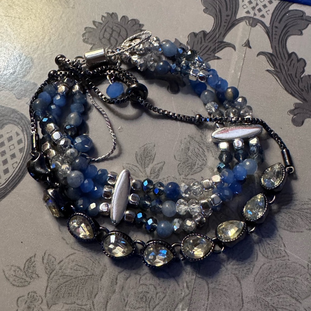 Multilayer Blue and Silver Beaded Bracelet